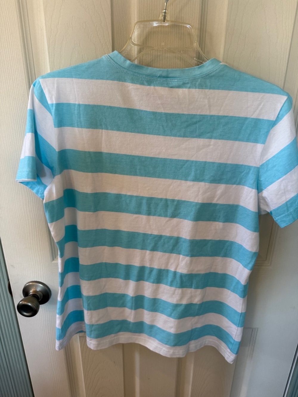 Talbots Aqua and White Striped Pocket Tee - Picture 4 of 4